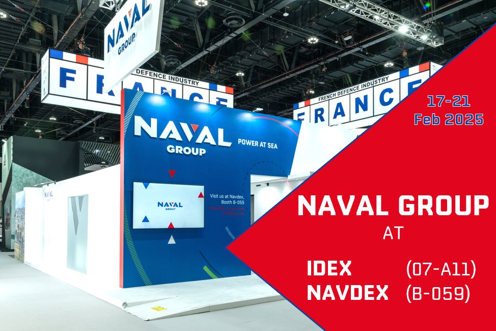 On February 17-21st 2025, Naval Group participates to the 17th edition of the IDEX and to NAVDEX (<a href="/IDEX_UAE/">IDEX</a>), both held at the Abu Dhabi National Exhibition Center (ADNEC). 
Come meet us in booths 07-A11 (IDEX) and B-059 (NAVDEX).