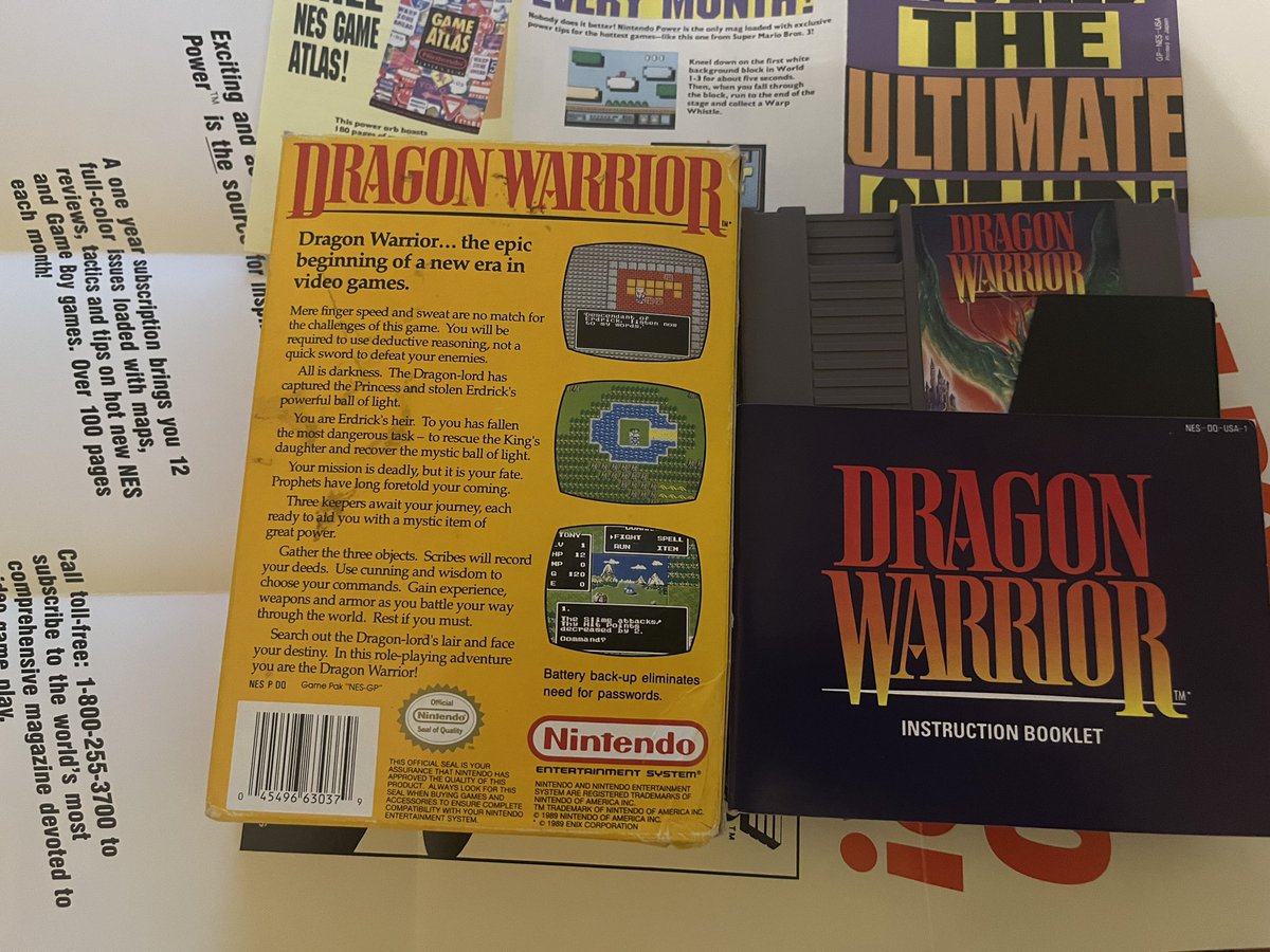 Yo! First collection piece posted. Dragon warrior is the North American title for dragon quest. This title was used up until dragon warrior 7.  

Dragon warrior was a free giveaway from Nintendo power. Do you remember playing this NES classic?