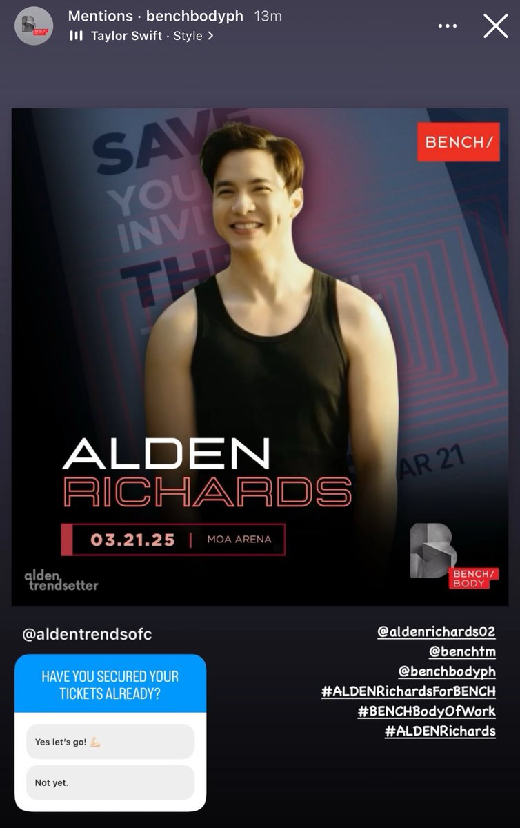 ATS IG Update ❣️

Thank you for the repost, Bench/ Body 😍😍😍
See you on MARCH 21! 🥰

<a href="/aldenrichards02/">Alden Richards</a> 
#ALDENRichardsForBENCH 
#BENCHBodyOfWork 
#ALDENRichards