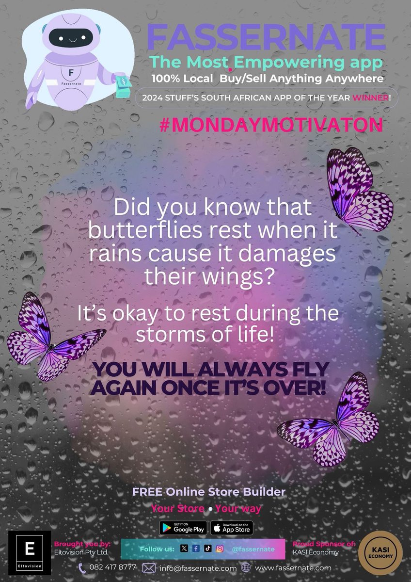 Good morning my beautiful family 

Nature teaches us alot. Just like the butterfly, it's okay to pause/take breaks during life's storms. You will fly again. 

Just hold on. 

#MondayMotivation
#Healing 
#Strength