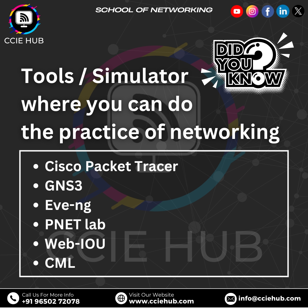 cciehub's tweet image. GYAN of the DAY,
Master networking skills with the best simulators! 🚀 Practice, learn, and grow with tools that pros trust! 💻🌐

#NetworkingTools #PacketTracer #GNS3 #EveNG #NetworkLab #TechSkills #NetworkingPractice #LearnNetworking #ITTraining #CCNA #CCNP #NetworkSimulator