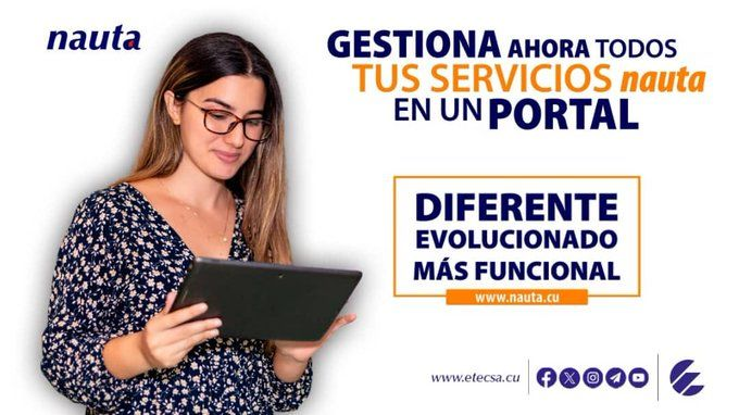 En el Portal #Nauta 🧑‍💻nauta.cu usted puede autogestionar sus servicios:
👉Pagar cuota y deuda nauta Hogar con #Transfermóvil
👉Crear cuenta nauta (@nauta.com.cu)
👉Recargar cuenta con #Transfermóvil
👉Desconectar sesión
👉Configurar notificaciones y mucho más