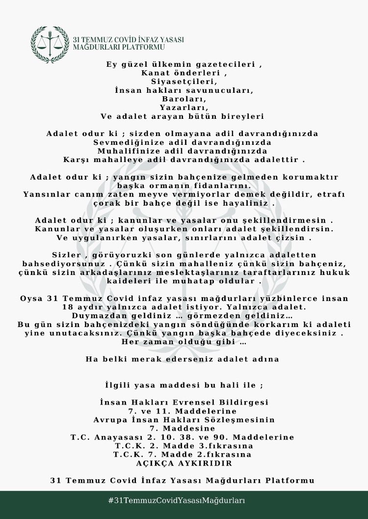 <a href="/_hakanolgun/">Av. Hakan Şeref OLGUN</a> <a href="/iyiparti/">İYİ Parti</a> <a href="/afyoniyiparti/">Afyon IYI Parti</a> <a href="/MMISIRLIOGLU03/">Muhammet Mustafa MISIRLIOĞLU</a> 14 Temmuz 2023 te de bir deprem oldu ve artçıları 31 Temmuza dek sürdü
Adalet #EnkazAltında 
Çıkarılan ve Anayasaya açıkça aykırı bir yasa ile hakları gaspedilen #31TemmuzCovidYasasıMağdurları Tam 18 aydır #EnkazAltında 
Sesimizi duyan var mı ?
<a href="/_hakanolgun/">Av. Hakan Şeref OLGUN</a>