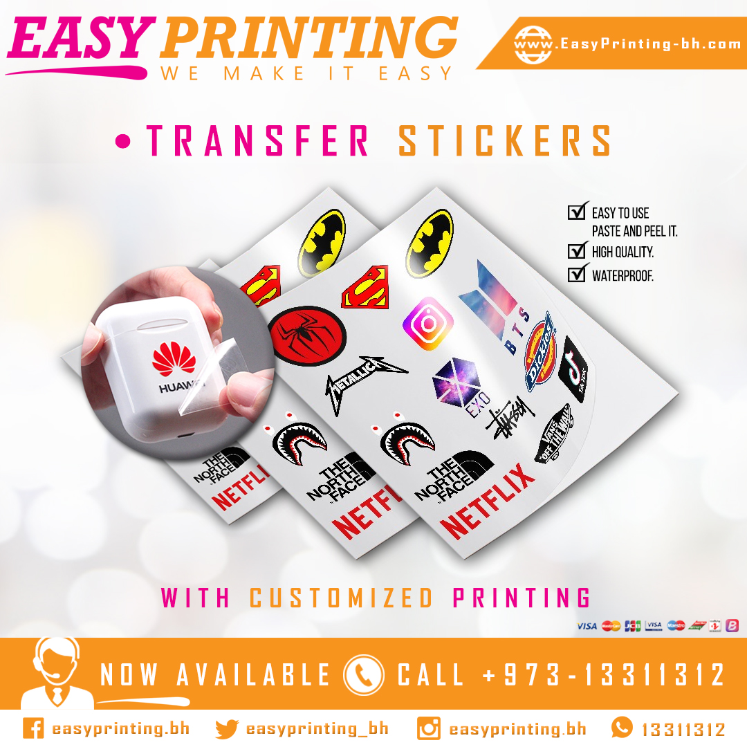 easyprinting_bh's tweet photo. ● Get your Customized Transfer Stickers printed in high-quality colors with our Free Delivery Service! For orders, Call or WhatsApp: +973-13311312. #EasyPrinting #WeMekeItEasy #Bahrain #Riffa #Manama #Hidd #Muharraq #Zallaq #Hamadtown #Arad #Isatown #Amwaj #Hamala #Juffair #Busaiteen