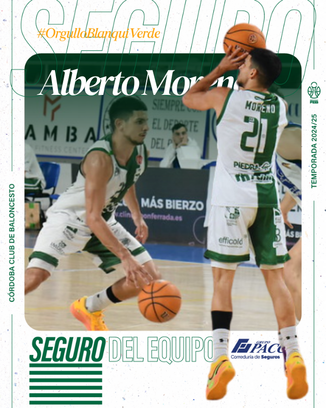 🏀 Gran debut de Alberto Moreno con el #CotoCórdobaCB! En 25 minutos, sumó 15 puntos (6/6 TL), 6 rebotes, 1 asistencia, 2 robos y 3 faltas recibidas para 13 de valoración. 🔥 ¡Eres el "Seguro del equipo" de la jornada 16! 👏🏻 #GanamosJuntos

Sección patrocinada por <a href="/GrupoPacc/">Grupo Pacc Seguros(✸,✸)Reddio</a>
