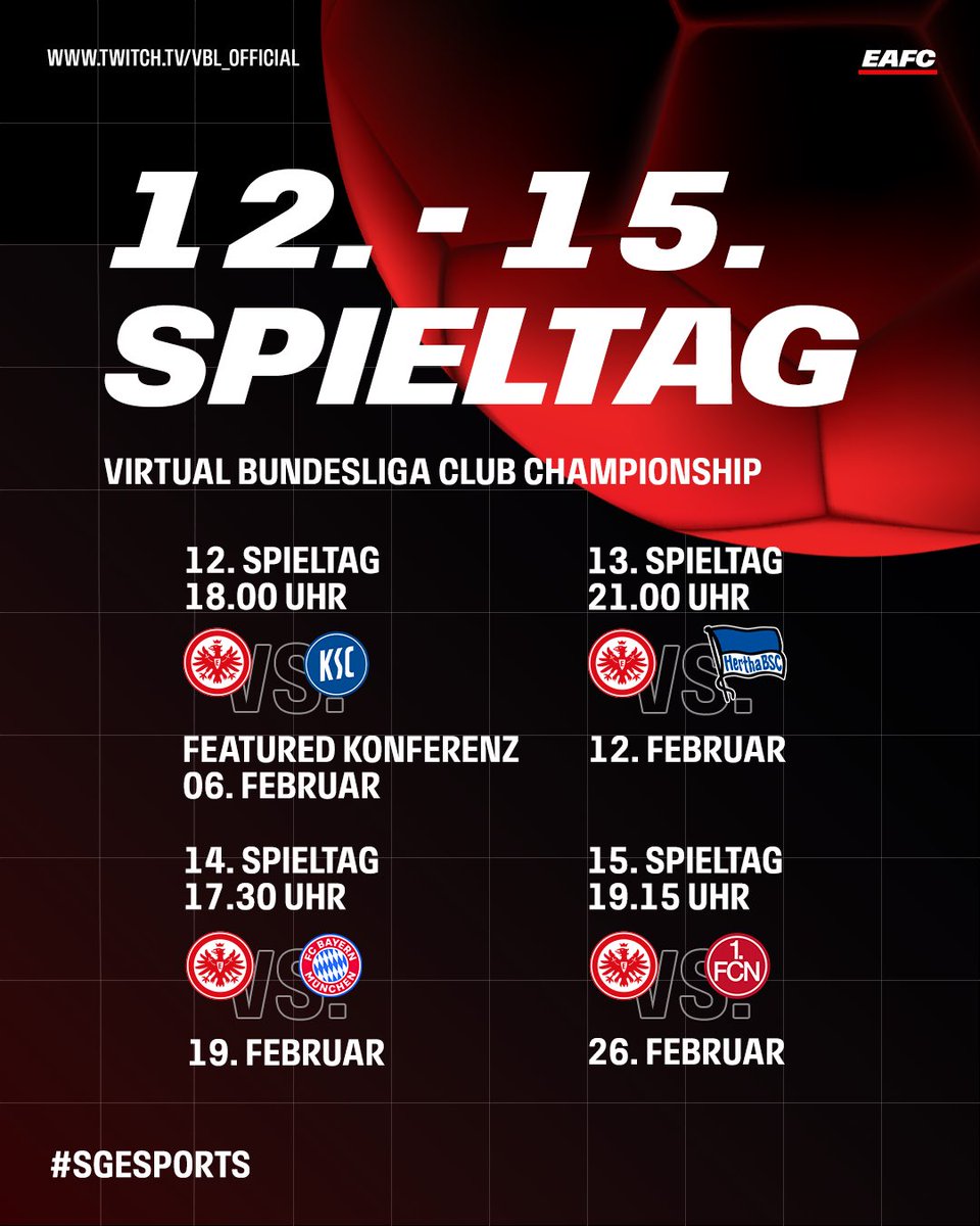 Unsere <a href="/vbl_official/">VBL | WOW VIRTUAL BUNDESLIGA</a> Spieltage im Februar. ✅ 

#SGEsports | #SGE | #VBLCC