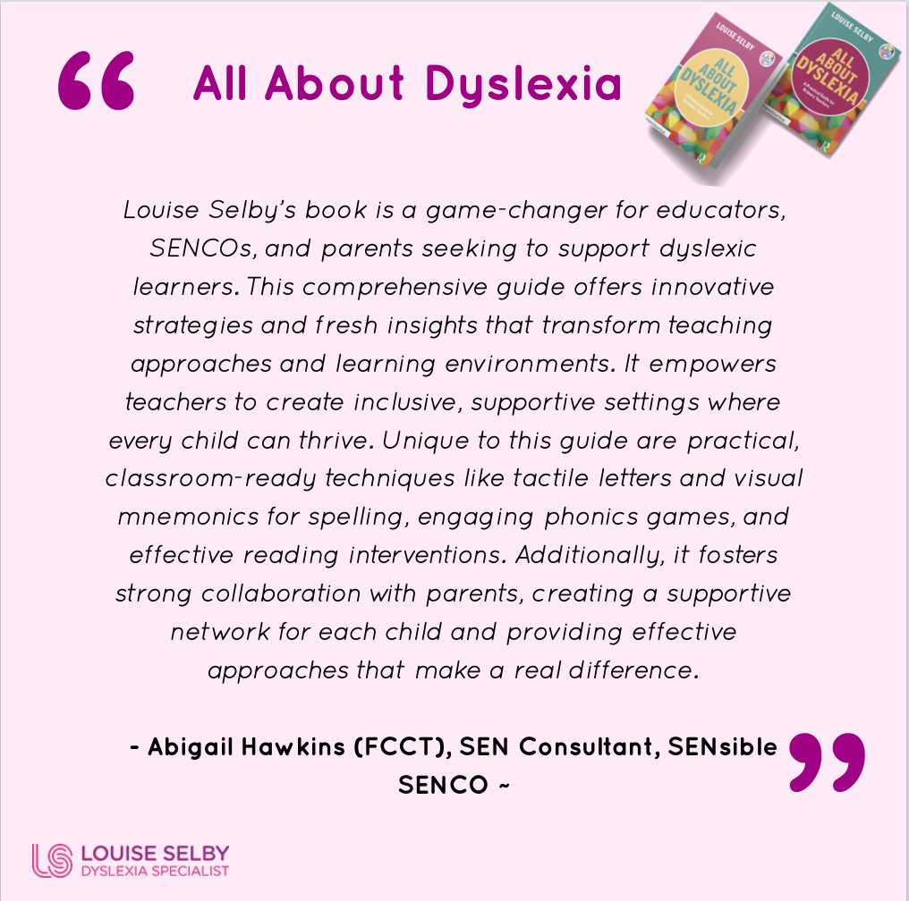 Louise Selby (@louiseselby21) on Twitter photo Praise from <a href="/SendcoSolutions/">Abigail Hawkins (FCCT)</a> of <a href="/SensibleSENCO/">SENsible SENCO</a> is praise indeed. What Abigail doesn't know about SEND in schools is probably not worth knowing. Here's her review of "All About Dyslexia". Have you bought your copy yet?
#dyslexia #senco #schools #send #sen #teachers Praise from <a href="/SendcoSolutions/">Abigail Hawkins (FCCT)</a> of <a href="/SensibleSENCO/">SENsible SENCO</a> is praise indeed. What Abigail doesn't know about SEND in schools is probably not worth knowing. Here's her review of "All About Dyslexia". Have you bought your copy yet?
#dyslexia #senco #schools #send #sen #teachers