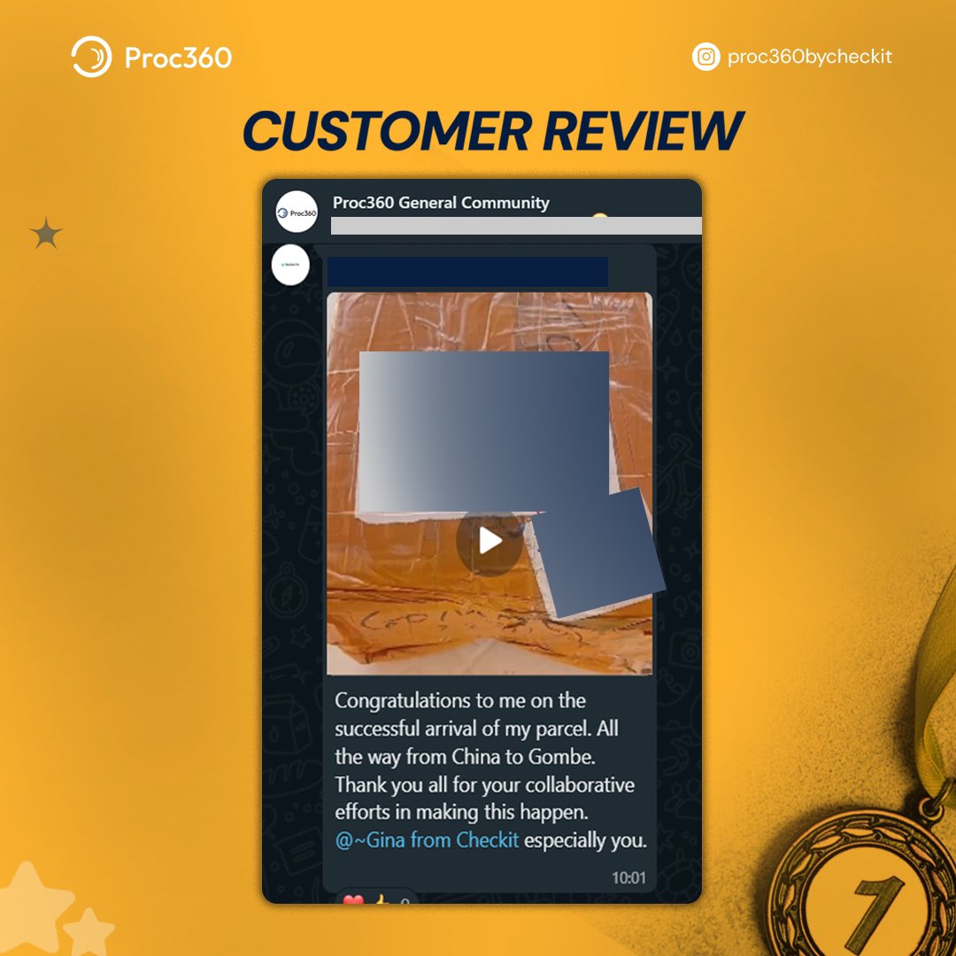 Proc360Care's tweet image. Here’s what one of our satisfied clients have to say about our exceptional procurement and logistics services.

Start enjoying our premium services by signing up on our website. (Link in bio)

#PROC360 #clientreview