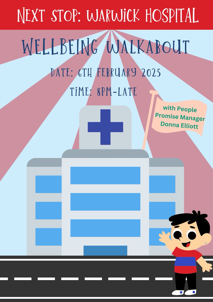 We will be doing our first late night Wellbeing Walkabout of 2025, joined by People Promise Manager Donna Elliott, tomorrow at Warwick Hosp from 8pm!
We will be visiting departments &amp; wards, sharing Wellbeing information and updates and answering any questions about our services!