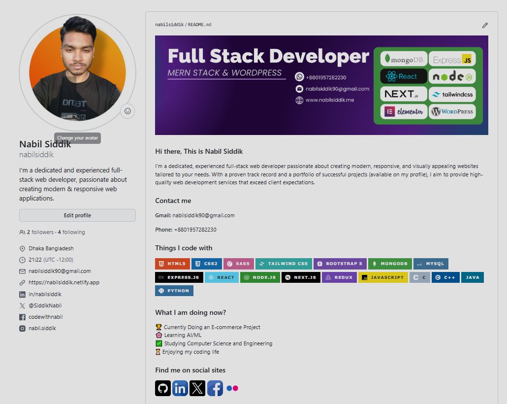 Find Me on Github: github.com/nabilsiddik
Find Me on Linkedin: linkedin.com/in/nabilsiddik
Find Me on Facebook: facebook.com/codewithnabil
My Portfolio: nabilsiddik.netlify.app

#nabilsiddik #socialmedia #webdeveloper #fullstackdevelopment #websitedesigner