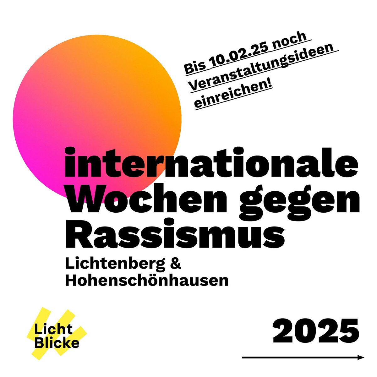 Vom 17. bis 30.03. finden auch dieses jahr die internationalen Wochen gegen Rassismus in #lichtenberg und #hohenschönhausen statt! ❤️ Ihr könnt jetzt noch Veranstaltungen organisieren und anmelden - mehr Infos auf unserer Homepage