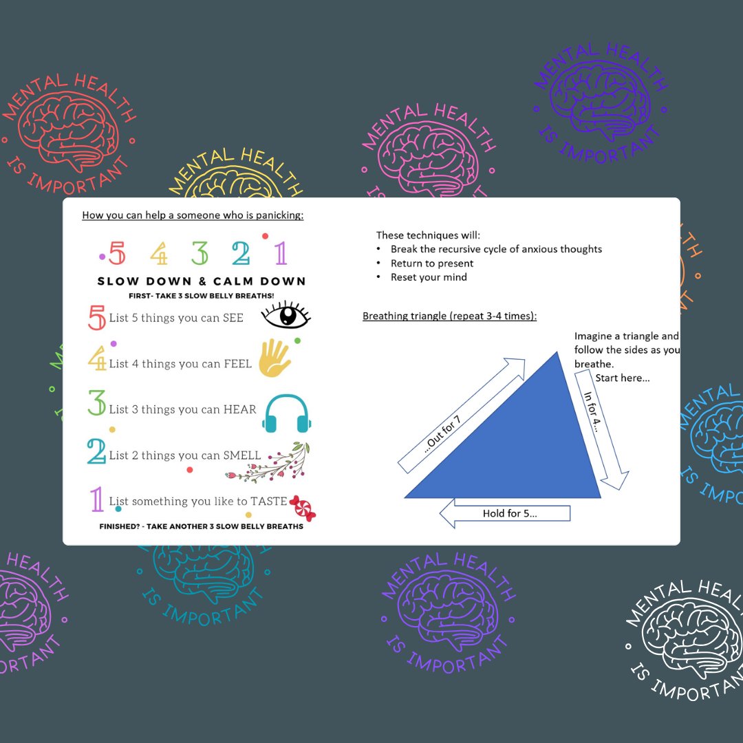 Wednesday’s focus is – grounding techniques.
The purpose of grounding techniques is to return the person to reality during a panic or stressful situation.
Focusing on the present surroundings can help people become more aware of their safe reality and start to feel calmer.