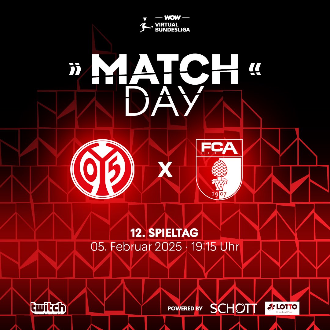 05ER <a href="/vbl_official/">VBL | WOW VIRTUAL BUNDESLIGA</a> Matchday 😍
🆚 <a href="/fca_eSports/">FC Augsburg eSports</a> 
📺 19:00 Streambeginn
⏰ 19:15 Anstoß

#Mainz05 #VirtualBundesliga #VBLCC