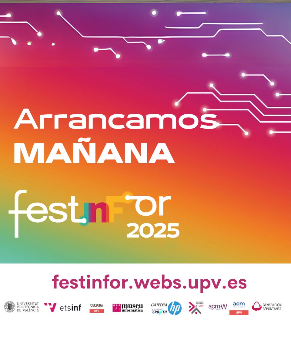 etsinfupv's tweet photo. 🟣🔛 ¡MAÑANA arranca el #festinFor y no sabéis las ganas que tenemos de veros a todos y todas! Empezamos con la feria de proyectos, la competición de programación y el torneo de futbolín. Os esperamos en la bienvenida a las �� 8:45 en el 📍Salón de actos ETSINF 1E.
¡VAMOSSSS! 🙌 https://t.co/bZ4n2LoYNv