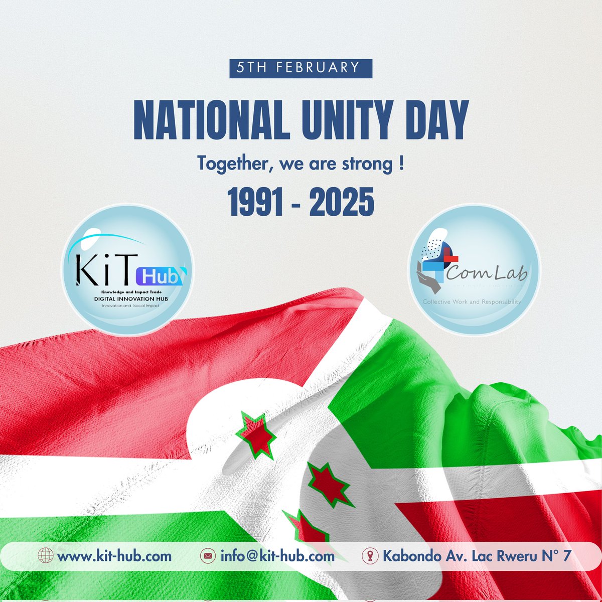 KithubNews (@kithubnews) on Twitter photo 🤝💙 Ensemble, nous sommes plus forts ! 🎉 En cette Journée de l'Unité nationale 🇧🇮, unissons nos forces avec KIT-Hub 🚀 pour bâtir un avenir où la technologie 🖥️, l'innovation 💡, l'entrepreneuriat 💼 et l'inclusion numérique 🌍 rapprochent et renforcent notre communauté 🤗. 🤝💙 Ensemble, nous sommes plus forts ! 🎉 En cette Journée de l'Unité nationale 🇧🇮, unissons nos forces avec KIT-Hub 🚀 pour bâtir un avenir où la technologie 🖥️, l'innovation 💡, l'entrepreneuriat 💼 et l'inclusion numérique 🌍 rapprochent et renforcent notre communauté 🤗.