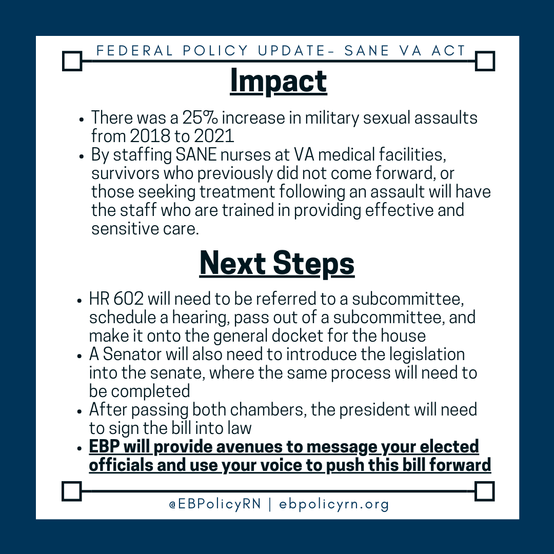 Last month, Rep. Burchett (R, TN-2) introduced legislation to improve access to sexual assault nurse examiners in VA medical facilities.
#EBP #evidencebasedpolicy #PublicHealth #publicpolicy #nursepolitics #nursepolicy #HealthPolicy #nursecandidates