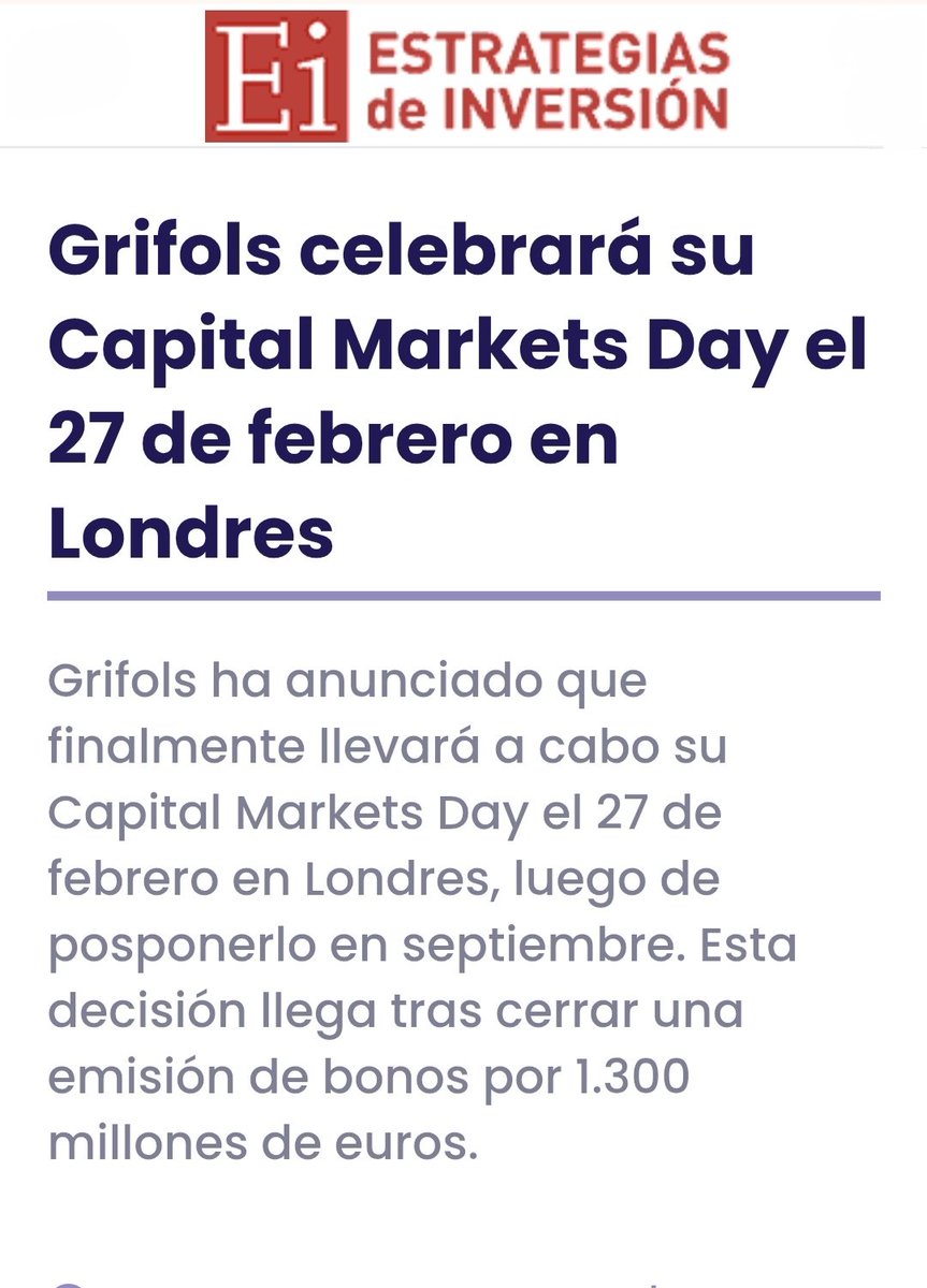 pharma_jonpi's tweet photo. #GRÍFOLS PODRÁ POR FIN DAR RESPUESTAS A SUS ACCIONISTAS DEL BATACAZO VIVIDO DESDE EL 2020 ... ASI COMO LAS EXPECTATIVAS POR VIVIR . LA CITA : CAPITAL MARKETS DAY A CELEBRAR EN LONDRES EL 27 FEBRERO 2025.
https://t.co/pp8xgPOS6d
#ibex #dowjones #nasdaq #dax #ftse #biotest #gigagen https://t.co/KZIhwgfC7D