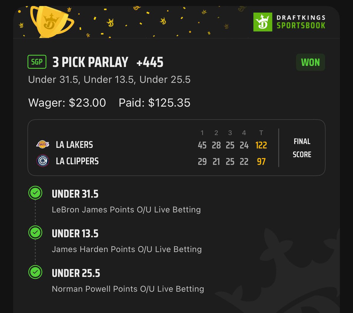 C2CBets's tweet photo. Some easy live bet action! Interact with our post and let us know if you’d like us to start posting live bets and higher risk slips! 
#DraftKings #LakeShow  #Trailblazers 
#ClipperNation https://t.co/VB0An4pBzA