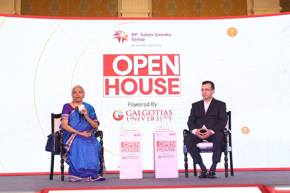 rpsggroup's tweet photo. The Chairman of #RPSGGroup, @DrSanjivGoenka with the Hon’ble Finance Minister, @nsitharaman at #OpenHouseWithFM in New Delhi organised by @Openthemag.
They engaged in an insightful discussion on Viksit Bharat's economic landscape, growth opportunities, and key industry implications from #UnionBudget2025.