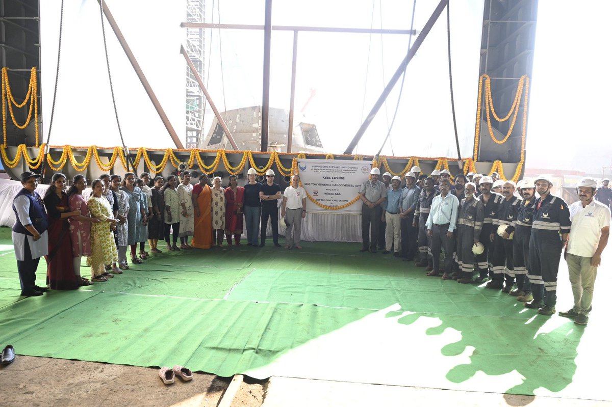 Keel laying of the fourth 3800 TDW General Cargo Vessel(UY 168)for M/s. Wilson ASA was held at UCSL, a wholly owned subsidiary of <a href="/cslcochin/">Cochin Shipyard Limited</a> under @shipminindia in the presence of officials from Wilson ASA,Conoship, and UCSL. The vessel was designed in association with <a href="/Conoship/">Conoship</a>.