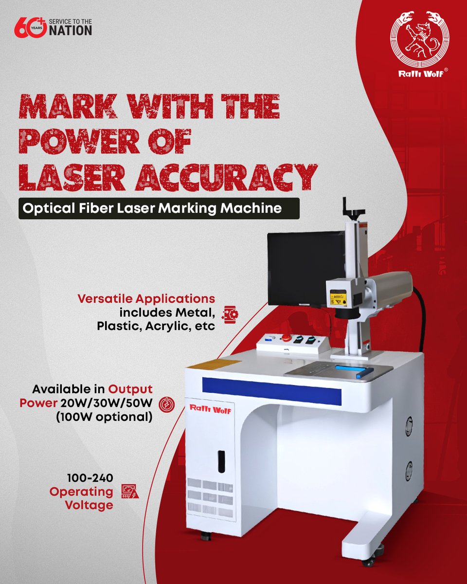 Ralli_Wolf's tweet image. Laser technology that leaves a lasting impression. With laser-sharp accuracy, our laser marking machines mark every detail with unparalleled precision, providing the dependability and efficiency that you demand. 

#RalliWolf #LaserMarking #LaserMarkingMachine #LaserPrecision