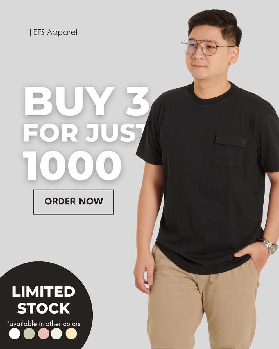 EFS_Apparel's tweet image. Affordable &amp;amp; comfortable! Get 3 shirts for only ₱1,000. 🔥 Limited stock—grab yours now! Also available in other colors to match your style. 🎨👕

🛒 Message ➡ m.me/619903351384052 for orders 🫶  📩
#EFSApparel #GreatDeal #ComfyStyle #shirts