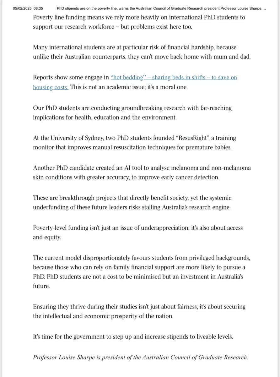 Louise Sharpe (@lsharpeusyd) on Twitter photo I love my job allows me to advocate for our PhD students.
My op-ed in the Australian, in my role as President <a href="/GradResearch_au/">Australian Council of Graduate Research</a>
Based on the <a href="/uniaus/">Universities Australia</a> report I co-authored:
acgr.edu.au/wp-content/upl…
#raisethestipend I love my job allows me to advocate for our PhD students.
My op-ed in the Australian, in my role as President <a href="/GradResearch_au/">Australian Council of Graduate Research</a>
Based on the <a href="/uniaus/">Universities Australia</a> report I co-authored:
acgr.edu.au/wp-content/upl…
#raisethestipend