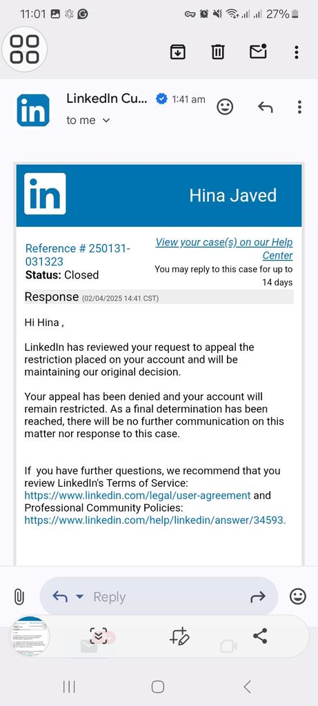 SabaSheikh09's tweet photo. @LinkedInHelp Dear LinkedIn Support Team,

If we cannot rely on you to resolve account issues, who else should we approach? You have all the required information, including my government-approved ID. Please assist in recovering my account promptly.

Sincerely,
[Hina javed] https://t.co/X8X5UglGKk
