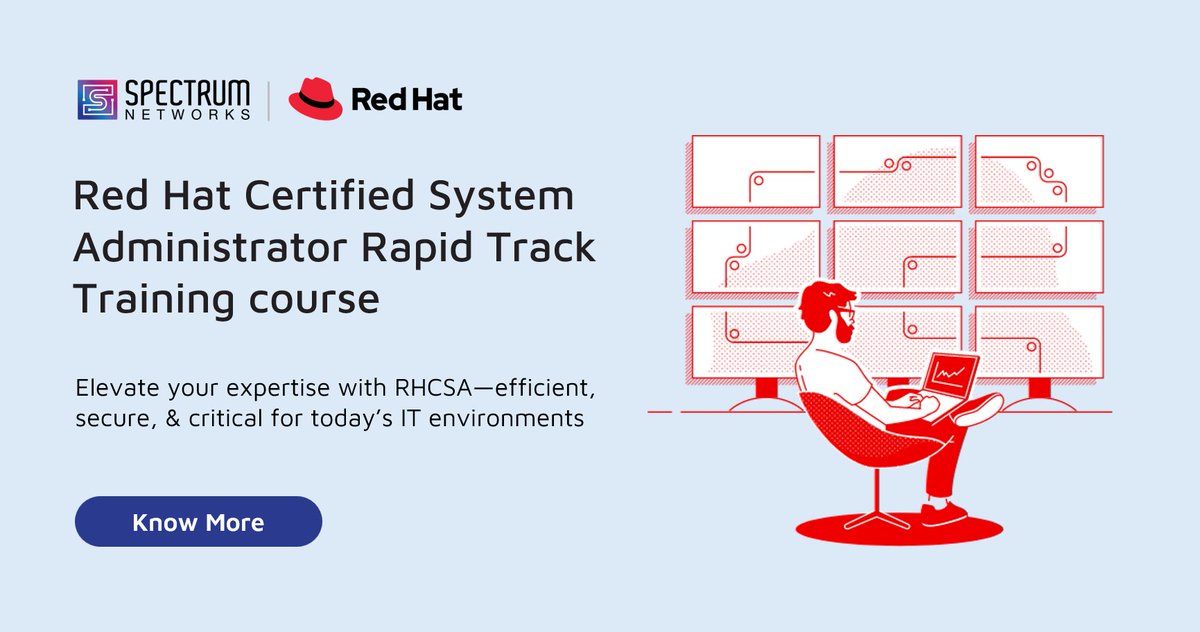 specntapac's tweet image. Become a Red Hat Certified System Administrator in just 5-days with the RHCSA Rapid Track Course.

Know More: shorturl.at/EZiQg
For more details, contact us at apac.mc@specnt.com

#SpectrumNetworks #RedHat #RHCSA #LinuxTraining #SysAdmin #ITCertification #ITTraining