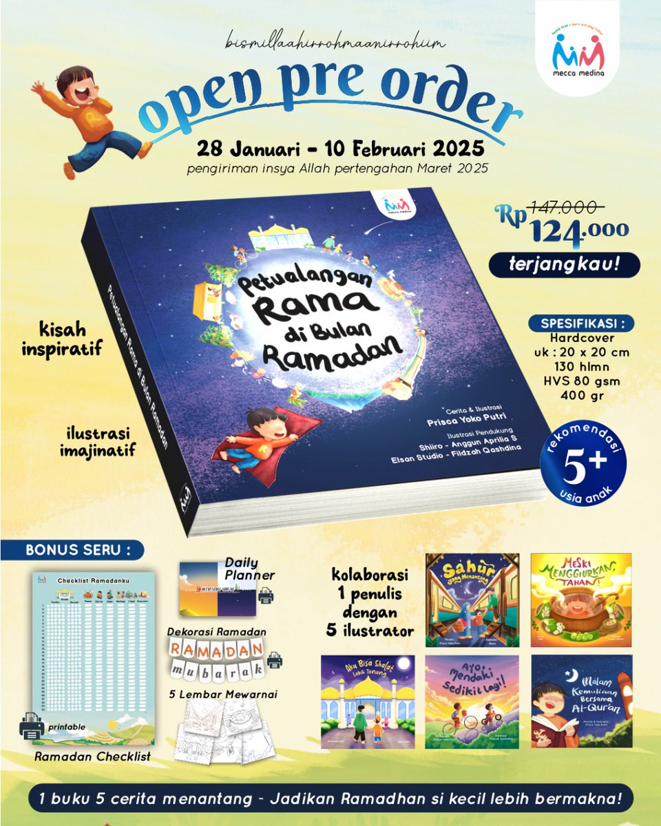 bennikarsa's tweet photo. Buku anak karya istri saya dan beberapa rekan ilustrator.

1 buku berisi 5 cerita tentang ramadhan. Full color. PO dikirim pertengahan Bulan Maret insyaAllah.

Teman² yg mau ikut PO bisa lewat shopee jg ya👇
https://t.co/iGXQPce2mS

Bantu share yg teman2🙏 https://t.co/fkYth8CLhV