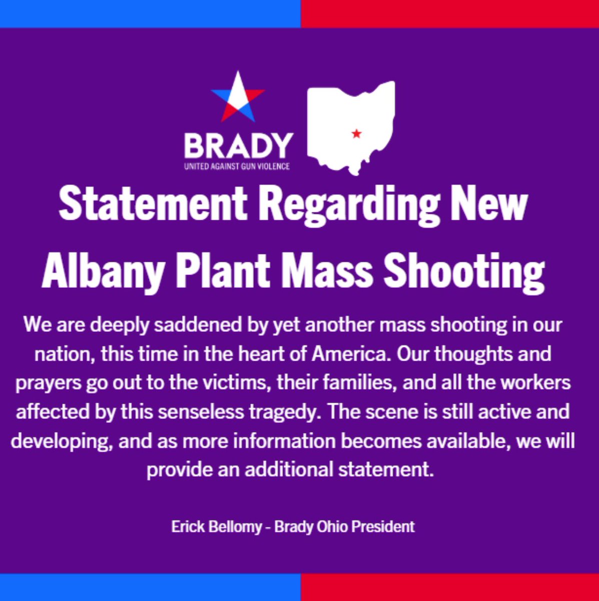 BradyOhio's tweet photo. Brady Ohio’s Statement regarding the  New Albany Mass Shooting. https://t.co/hRPmepi2PO