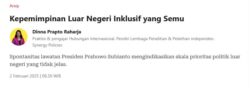 Dinna_PR's tweet photo. Kepemimpinan Luar Negeri Inklusif yang Semu https://t.co/7imANCkHYF https://t.co/huZCCtQFUF