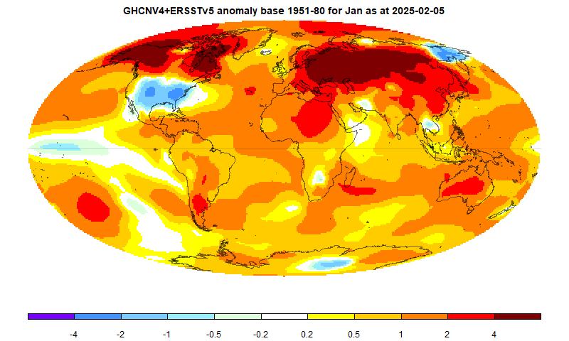 moyhu: January global surface TempLS up 0.073°C from December, warmest January in record. moyhu.blogspot.com/2025/02/januar… via <a href="/nstokesvic/">Nick Stokes</a> 
The cold spell in the US is very visible.