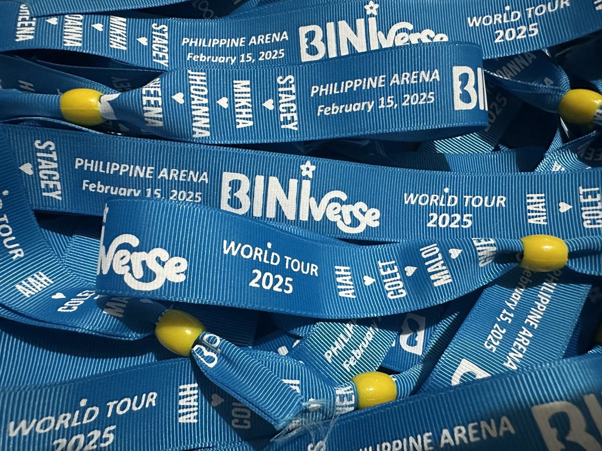 Hello Blooms!!

I’ll be giving away these ribbon wristbands, in aqua blue this time, on February 15, 2025 for the #BINIverseWorldTourPh 
Limited quantity only.

-1:1 only
-Like &amp; RT is greatly appreciated
-Location and Time TBA
-just come and say hi :)
-open for on the spot