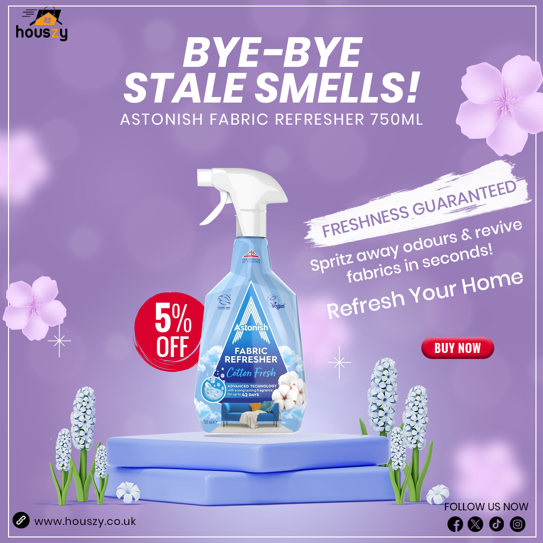 Houszy_'s tweet photo. Freshness in Every Spray! 🌬️
Tired of lingering odours?
✅ Astonish Fabric Refresher (750ml)
✅ 5% OFF – Limited Time Only
✅ Instantly Revives Fabrics &amp; Neutralizes Smells

🚀 Refresh Your Home Today: https://t.co/oS8kTYqJxG https://t.co/Sbj5835d0L