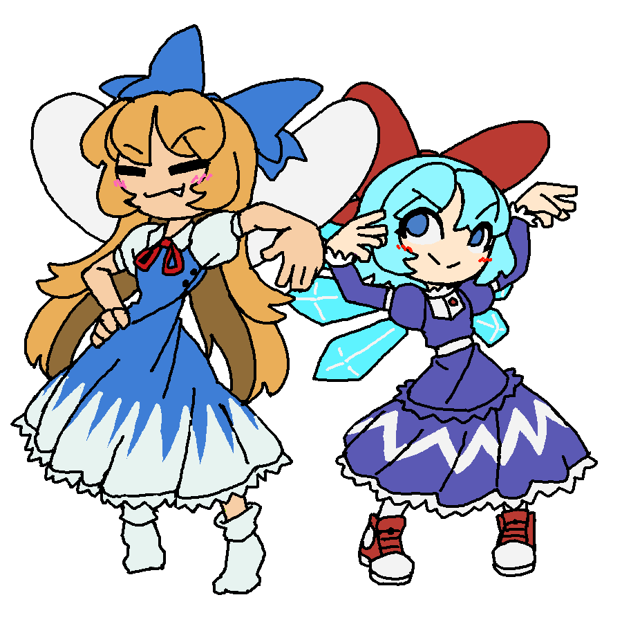 JNafuda's tweet photo. #東方Project #touhouproject #TipsyIizai
#VoteFairy
#FairyFashionFebruary Day 7 
Full of funky fresh fairy style Cirno joins in as a special guest today! Swapping wardrobes for the day, we get to see our 2 funni fairies from a different point of view. https://t.co/OvSvVuTOcN