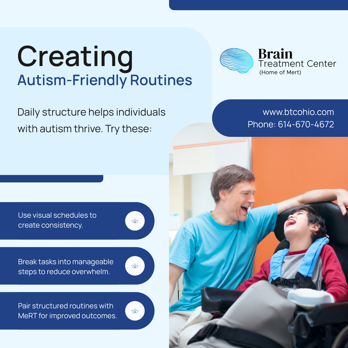 brain_tmc's tweet image. Enhance daily life for individuals with autism through structured routines and advanced care like MeRT. Learn more about how we can help today! 

#MainevilleOH #NeurologicalClinic #AutismSupport