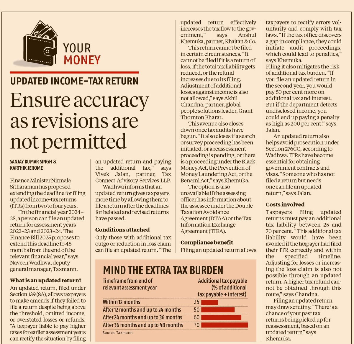 My story on updated tax return, for which the FM increased the filing period from 2 years to 4 years in the Budget:
