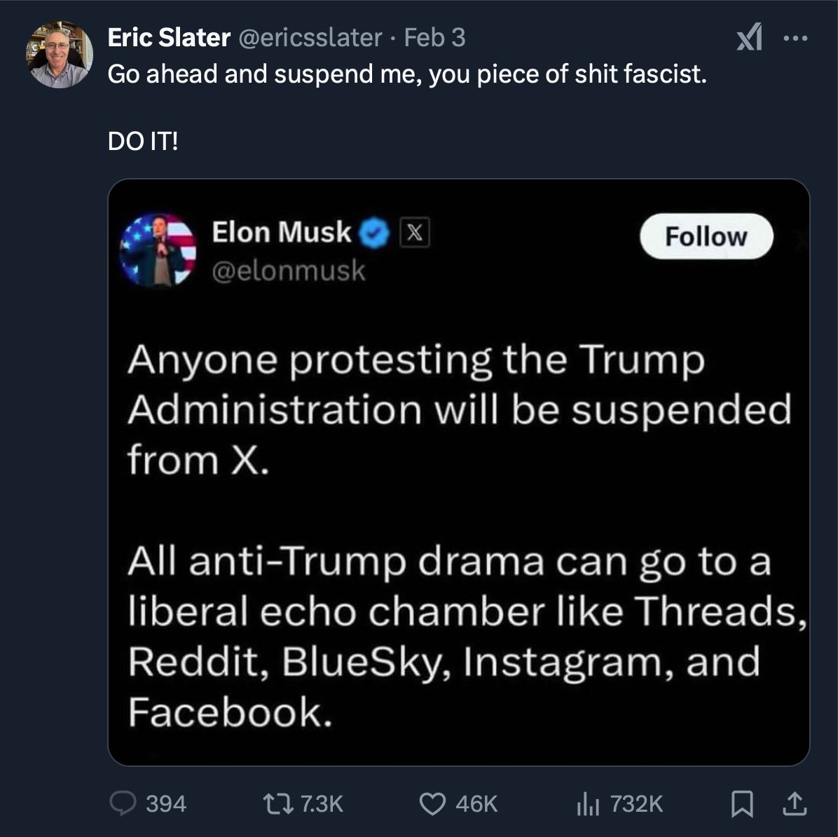 Donald should be fired.
No one elected Elon.
Worst president in American history.
Worst administration in world history.
100% anti-Donald, anti-Elon.

Suspend me, bitch.