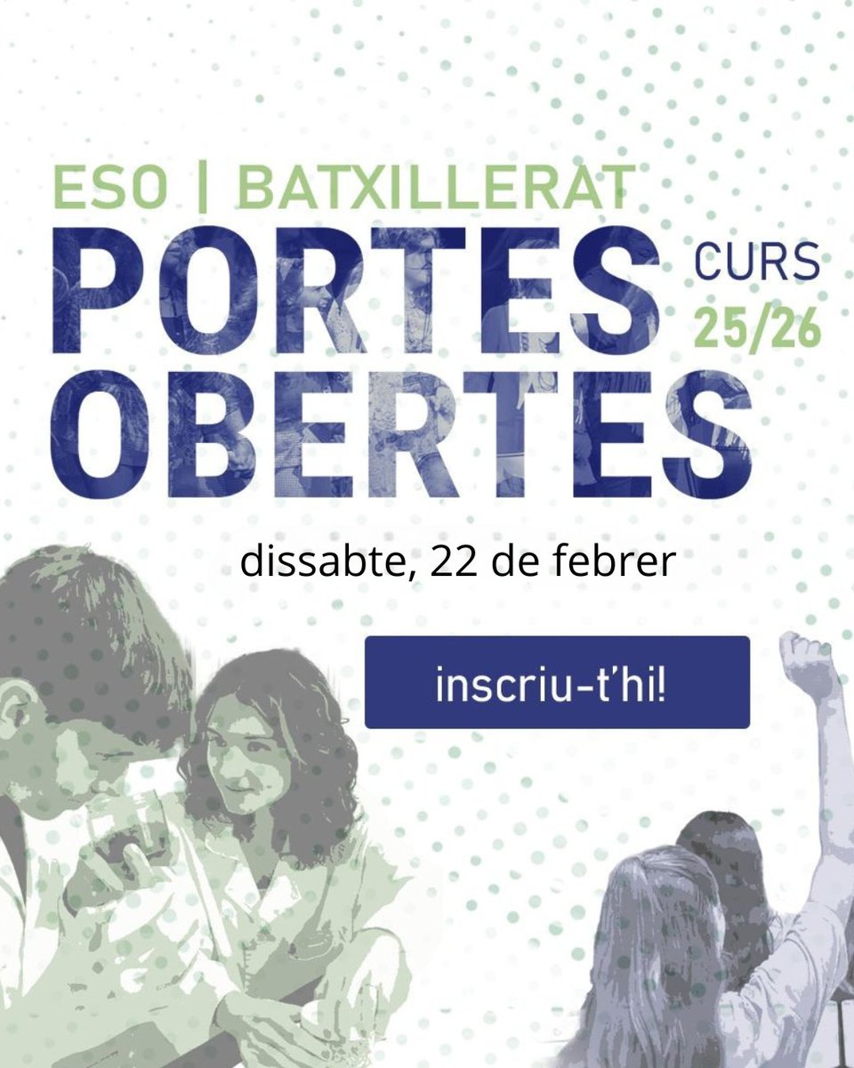epnsdiputacio's tweet photo. 🔈Vine a descobrir el nostre projecte educatiu.
🗒️El dia 22 de febrer t'esperem a les nostres portes obertes d'ESO i Batxillerat.
📝Inscripció prèvia https://t.co/ZOax0kFz4u

💫No et perdis l'oportunitat de conèixer el nostre centre. https://t.co/brB3Lk9wAj