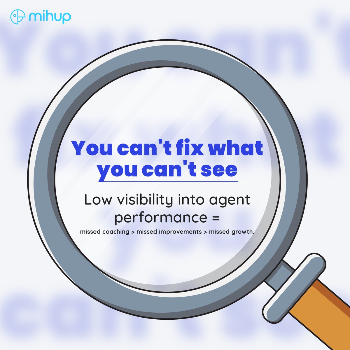 mihup_ai's tweet photo. You can't fix what you can't see.
Low visibility into agent performance = missed coaching > missed improvements > missed growth.
It’s time to track, measure, and empower your agents the right way.✅
#NoMore #NoMoreMissedInsights #CX #Mihupai #AI #speechanalytics #CustomerService https://t.co/7GVGBKeSIu