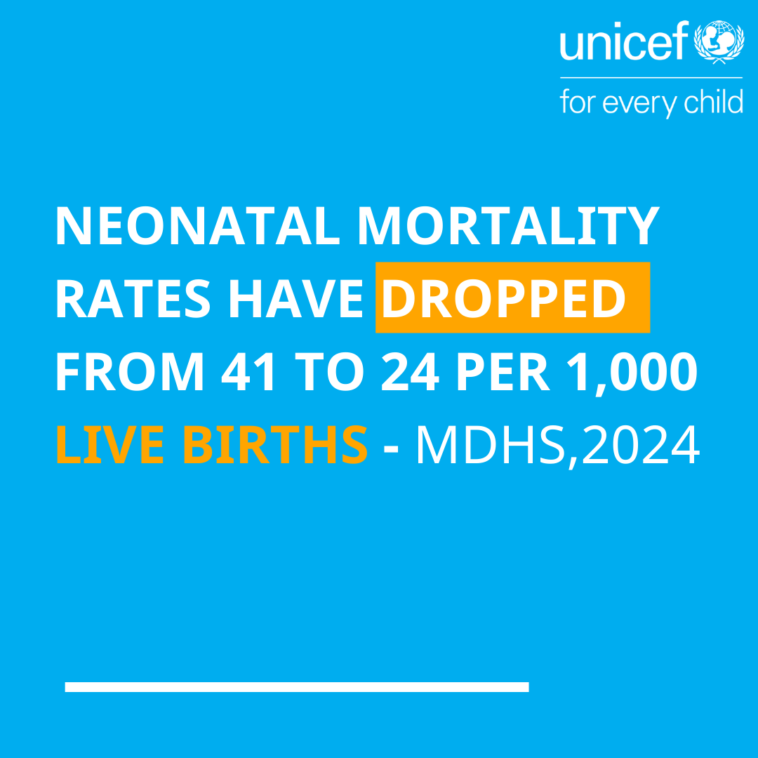 UNICEFMalawi's tweet photo. Childhood mortality rates have dropped! 🌍 The 2024 Malawi Demographic Health Survey reveals these remarkable improvements. 📉✨ Swipe below to learn more about this incredible progress! 💙 #ForEveryChild A chance to live and thrive! https://t.co/G2iaaroLVF