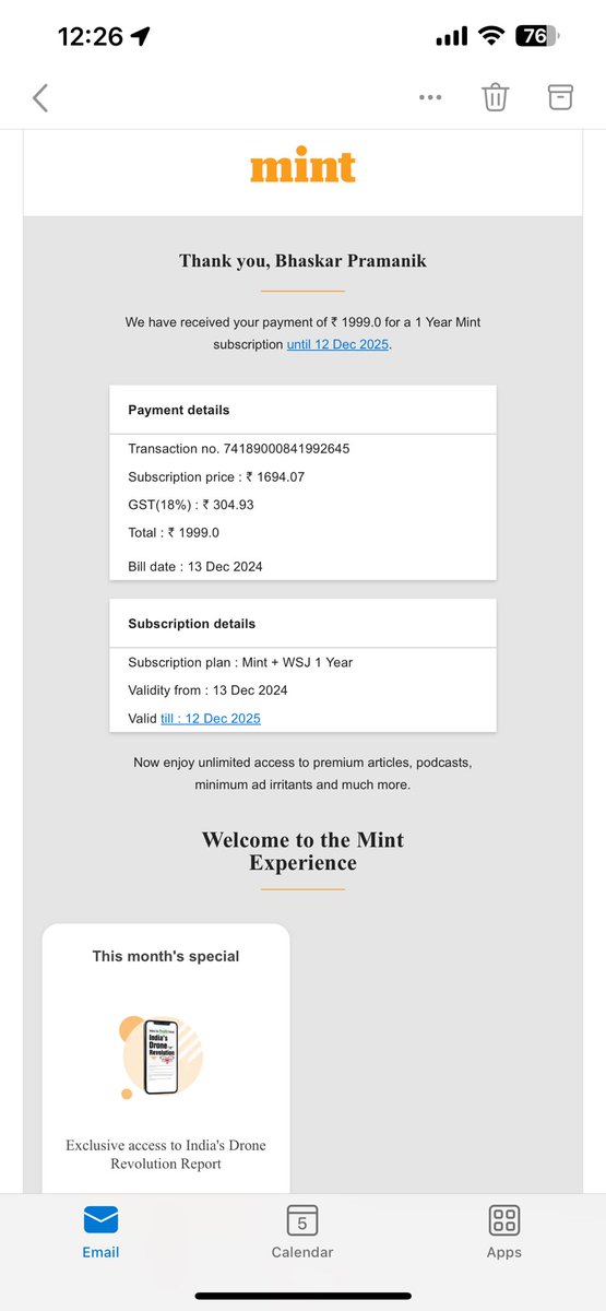 I subscribed to Mint in December 24. Till date I am unable to activate my subscription. I have written multiple times to subscription<a href="/livemint/">Mint</a>.com . But no reply. Instead I get repeated reminders to renew my subscription. Looks like subscription@live mint is a bot. @livemint