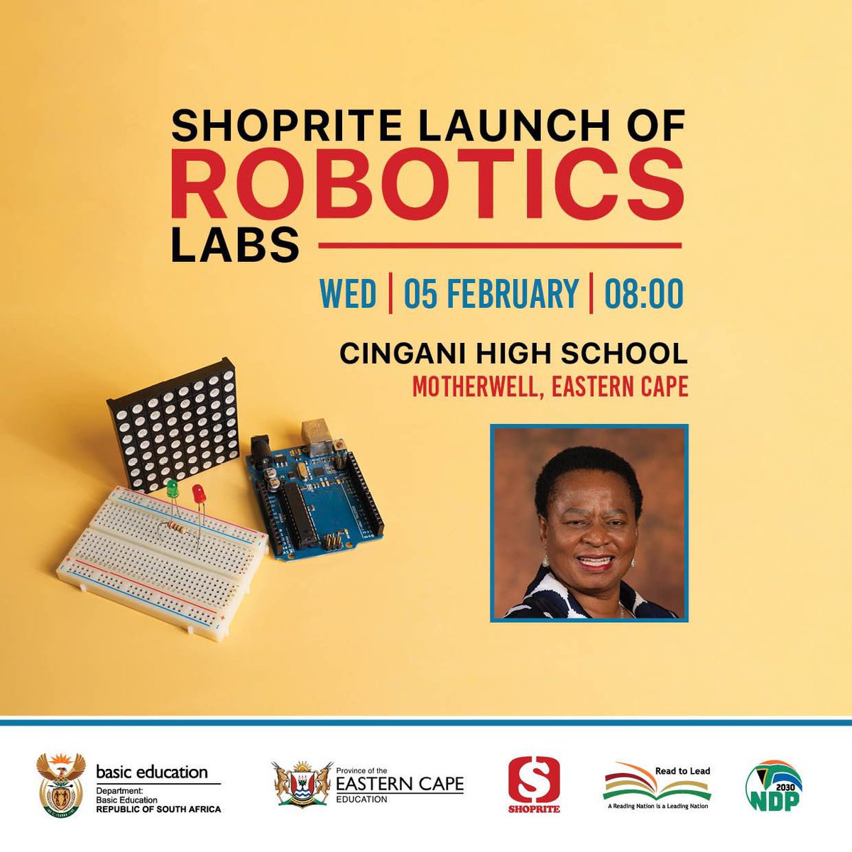 ReginahMhaule's tweet image. This morning, I am in Motherwell, Gqeberha to join the Shoprite Foundation to launch two new Robotics Labs at Cingani High School &amp;amp; Soqhayisa Secondary School #GovZAUpdates #EducationMatters #CodingAndRobotics