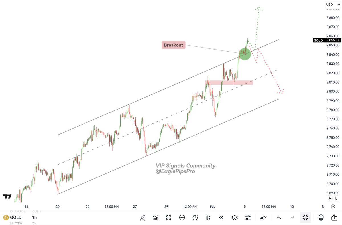 #XAUUSD BUY SIGNAL.

Entry: 2,855  (Channel Breakout ATH)  
Take Profit Levels: ✅ 

TP1: 2,865.00   
TP2: 2,875.00  
TP3: 2,890.00  

📈 Strategy: Channel Breakout
📅 Timeframe 1h  
⚠️ Risk Management:  Always trade responsibly!