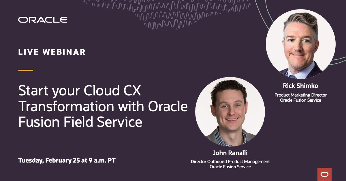 Join this webinar to see how Oracle Fusion Field Service helps service teams modernize operations, leverage AI, and seamlessly connect back-office functions for better efficiency and customer support. social.ora.cl/6010x4KCy