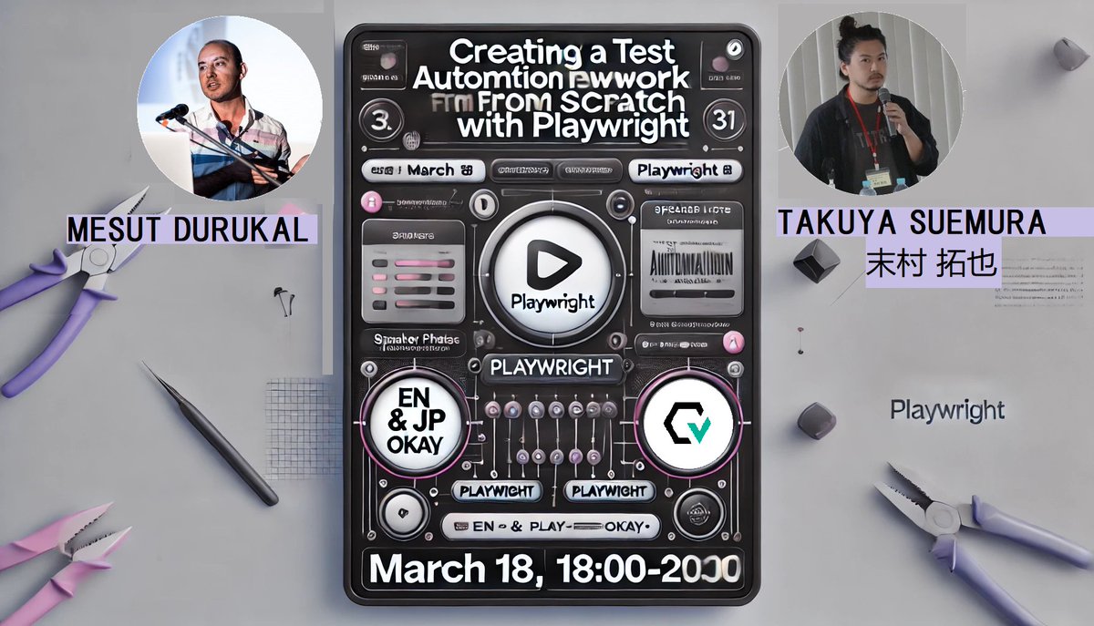 Mesut Durukal メスット (@durukalmesut) on Twitter photo 2 amazing workshops in March! <a href="/jb_noraneco/">野良猫JB</a> <a href="/tsueeemura/">tsuemura</a> <a href="/JapanTestCom/">Japan Test Community</a> <a href="/AutifyJapan/">AutifyJapan</a>
Extreme Carpaccio
--
Connpass: lnkd.in/gGXQtpQT
Meetup: lnkd.in/gwU2eJt4
Playwright
--
Connpass: lnkd.in/gPrdZyUy
Meetup: lnkd.in/gs6NeEXs 2 amazing workshops in March! <a href="/jb_noraneco/">野良猫JB</a> <a href="/tsueeemura/">tsuemura</a> <a href="/JapanTestCom/">Japan Test Community</a> <a href="/AutifyJapan/">AutifyJapan</a>
Extreme Carpaccio
--
Connpass: lnkd.in/gGXQtpQT
Meetup: lnkd.in/gwU2eJt4
Playwright
--
Connpass: lnkd.in/gPrdZyUy
Meetup: lnkd.in/gs6NeEXs