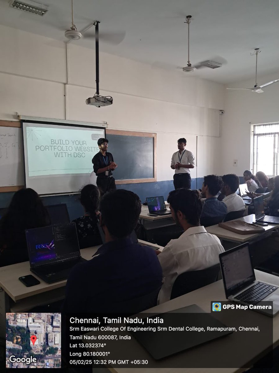 dscsrmrmp's tweet image. 🚀 What an incredible session at DSC today! 🎉 Big thanks to Ritesh &amp;amp; Badri for guiding us through building our own portfolio websites! 💻 

From mastering HTML, Tailwind CSS, &amp;amp; JavaScript to hands-on practice.
#WebDevelopment #PortfolioBuilding #DSC #TechCommunity #LearnToCode