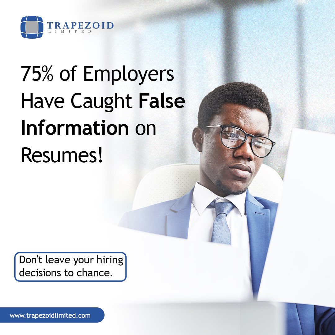 trapezoidltd's tweet photo. Trust, but verify. Ensure every hire is backed by facts. We are here to make sure you make the right hiring decision.

#trapezoidlimited #fact #verify #backgroundcheck #hire https://t.co/xyCXDykXp4