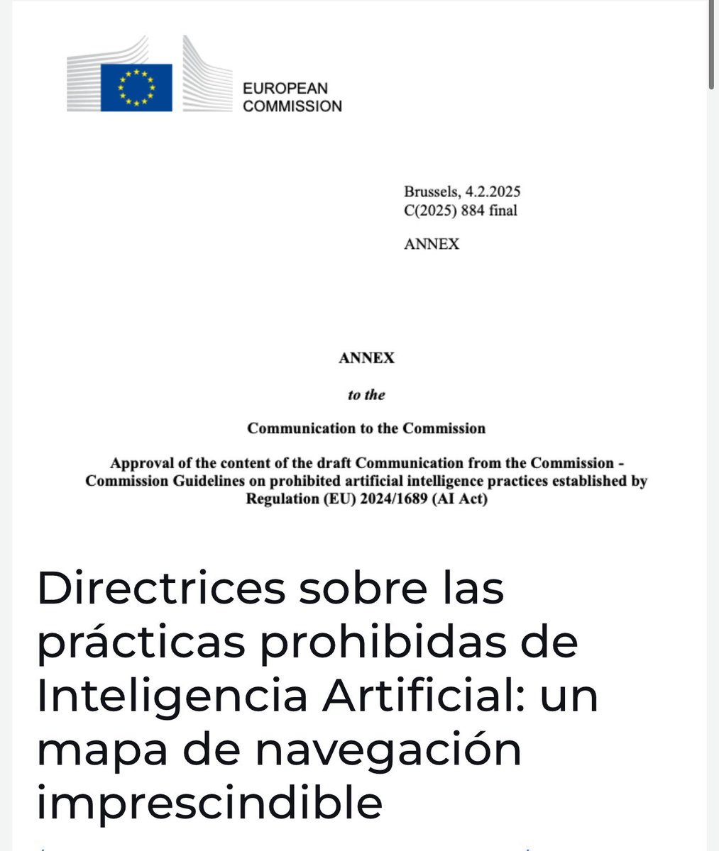mccamposacunha's tweet photo. 🆕 #NovedadesIA
Publicadas las #Directrices Comisión Europea #PrácticasProhibidasIA
▶️ Por qué estas directrices son la pieza clave que todos los desarrolladores de IA deberían conocer? Son el mapa de navegación oficial para aplicar el art. 5
Resumen https://t.co/ISOYyYUauZ https://t.co/nimdytYOhj